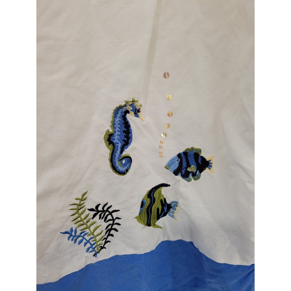 Dressbarn Womens‎ White Blue Embroidered Fish Seascape Button Down Shirt #9 - Picture 5 of 6